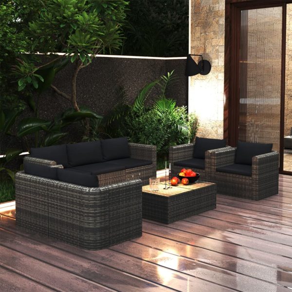 8-Delige Loungeset Met Kussens Poly Rattan