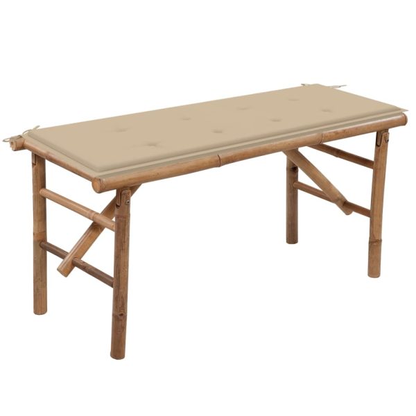 Tuinbank Inklapbaar Met Kussen 118 Cm Bamboe Beige