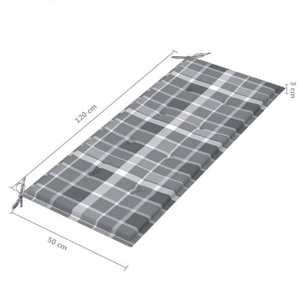 Tuinbank Inklapbaar Met Kussen 118 Cm Bamboe Grijs Ruitpatroon - Afbeelding 9