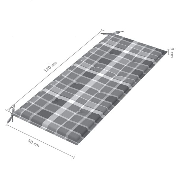 Tuinbank Met Kussen 120 Cm Bamboe Grijs Ruitpatroon - Afbeelding 9