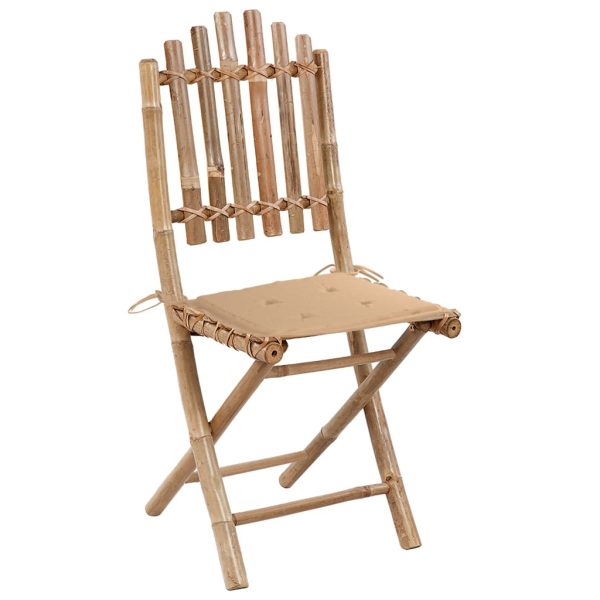 Tuinstoelen Inklapbaar Met Kussens Bamboe Beige - Afbeelding 2