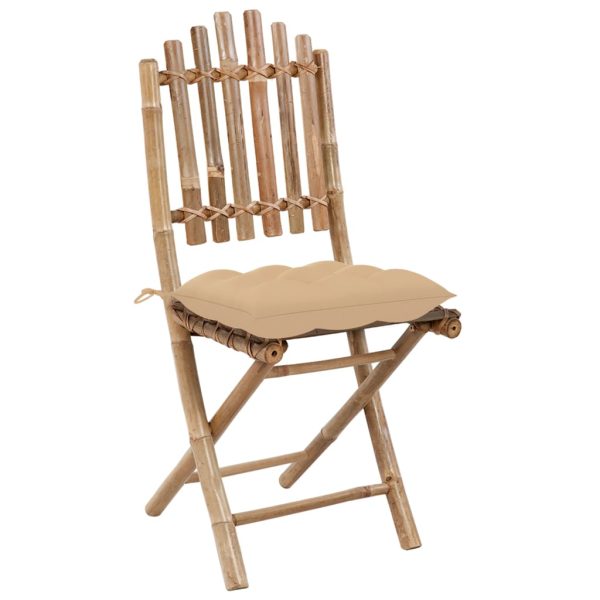 Tuinstoelen Inklapbaar Met Kussens Bamboe Beige - Afbeelding 3