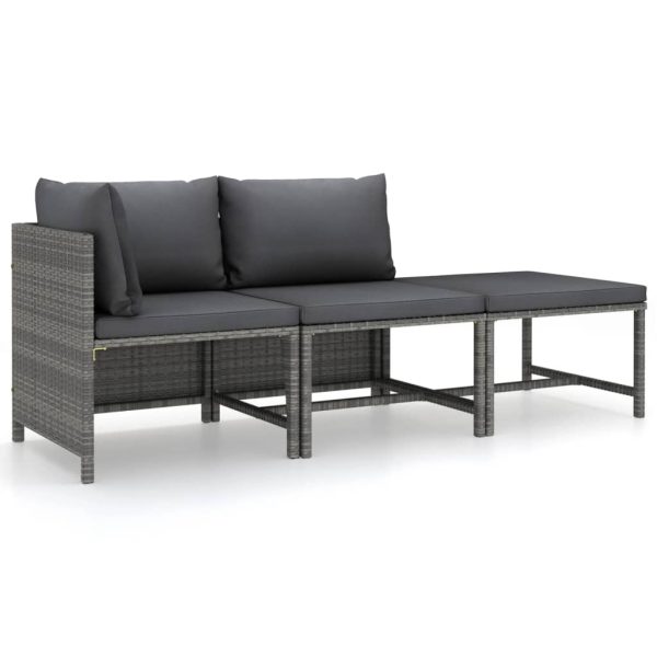 3-Delige Loungeset Met Kussens Poly Rattan - Afbeelding 2