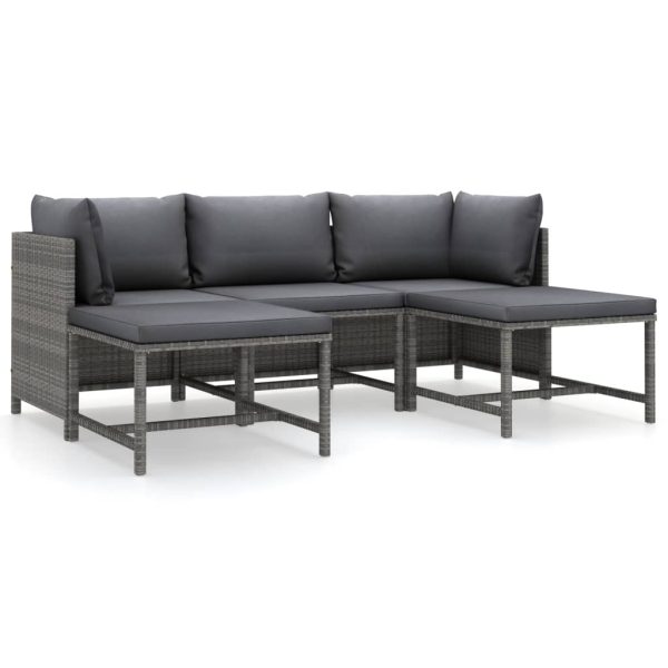 5-Delige Loungeset Met Kussens Poly Rattan - Afbeelding 2