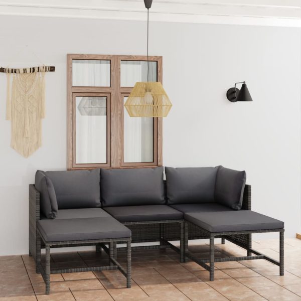 5-Delige Loungeset Met Kussens Poly Rattan