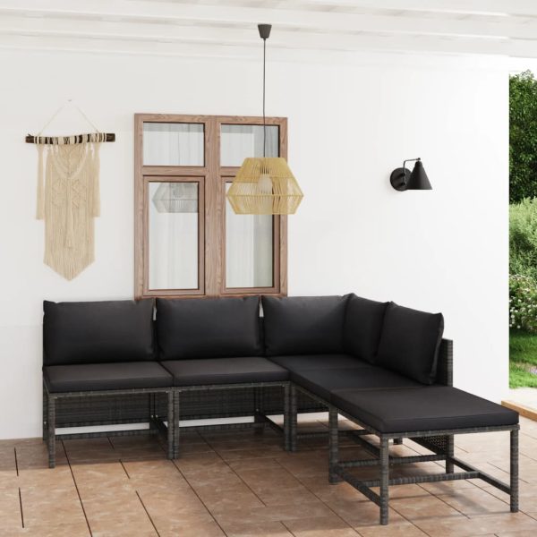 5-Delige Loungeset Met Kussens Poly Rattan