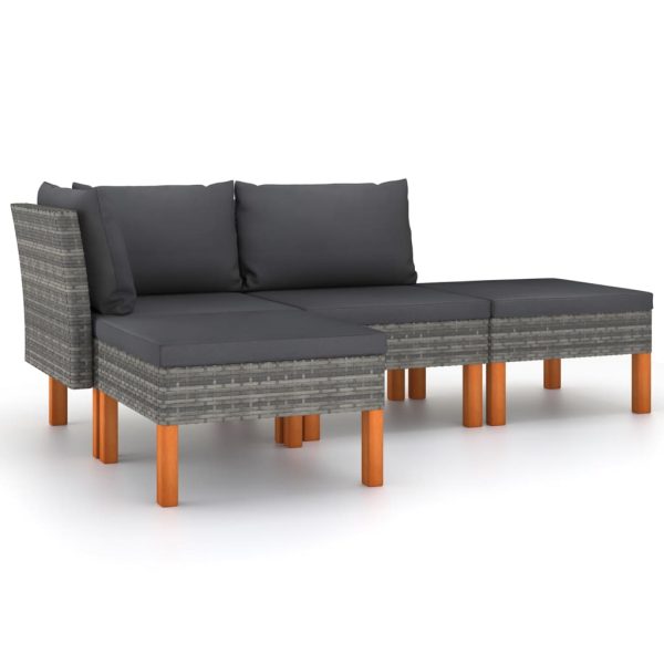 Loungeset Met Kussens Poly Rattan Grijs - Afbeelding 2