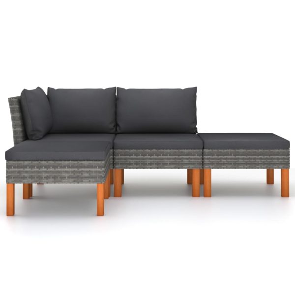 Loungeset Met Kussens Poly Rattan Grijs - Afbeelding 3