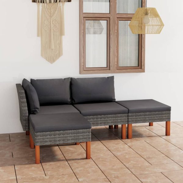 Loungeset Met Kussens Poly Rattan Grijs