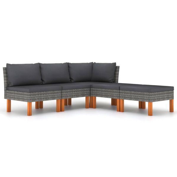 Loungeset Met Kussens Poly Rattan Grijs - Afbeelding 2