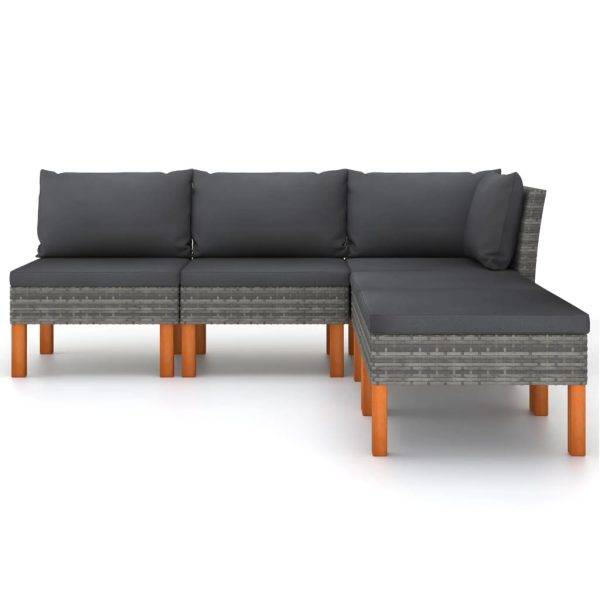 Loungeset Met Kussens Poly Rattan Grijs - Afbeelding 3