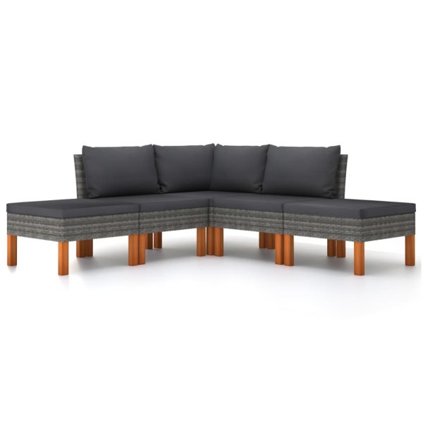 Loungeset Met Kussens Poly Rattan Grijs - Afbeelding 4