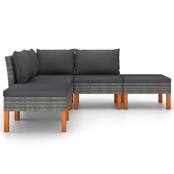 Loungeset Met Kussens Poly Rattan Grijs - Afbeelding 5