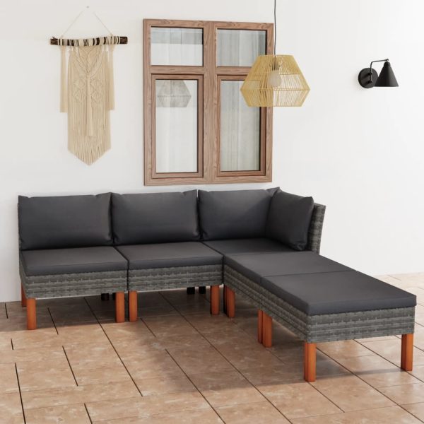 Loungeset Met Kussens Poly Rattan Grijs