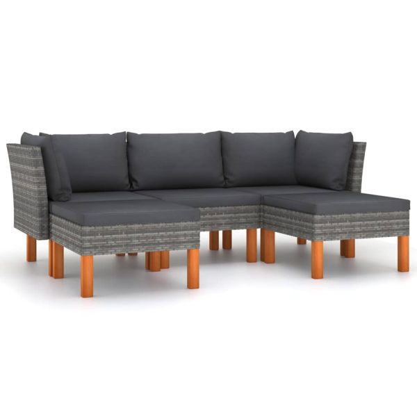 Loungeset Met Kussens Poly Rattan Grijs - Afbeelding 2