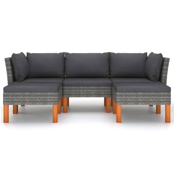 Loungeset Met Kussens Poly Rattan Grijs - Afbeelding 3