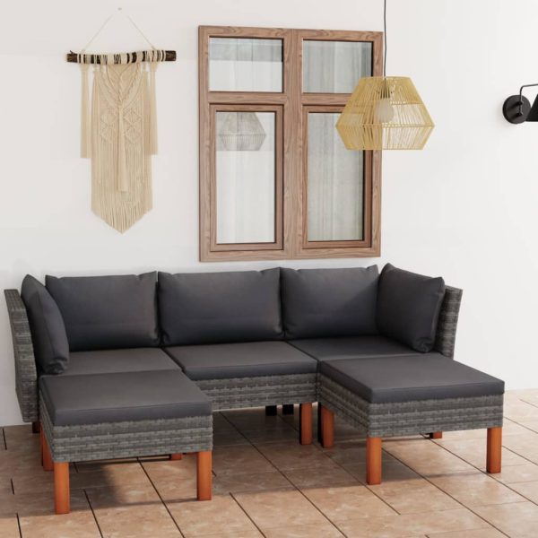 Loungeset Met Kussens Poly Rattan Grijs