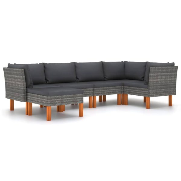 Loungeset Met Kussens Poly Rattan Grijs - Afbeelding 2