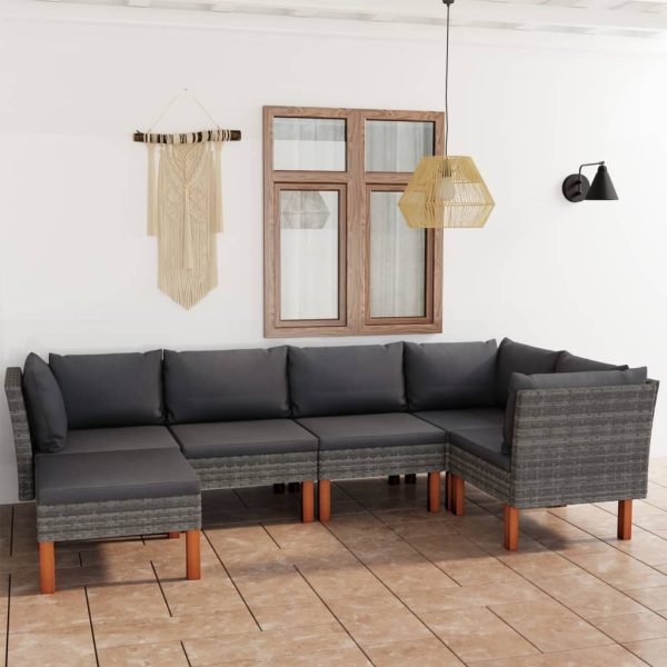 Loungeset Met Kussens Poly Rattan Grijs