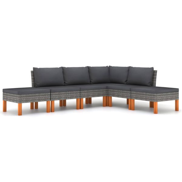 Loungeset Met Kussens Poly Rattan Grijs - Afbeelding 2