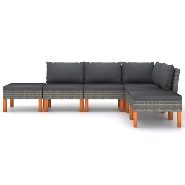 Loungeset Met Kussens Poly Rattan Grijs - Afbeelding 3