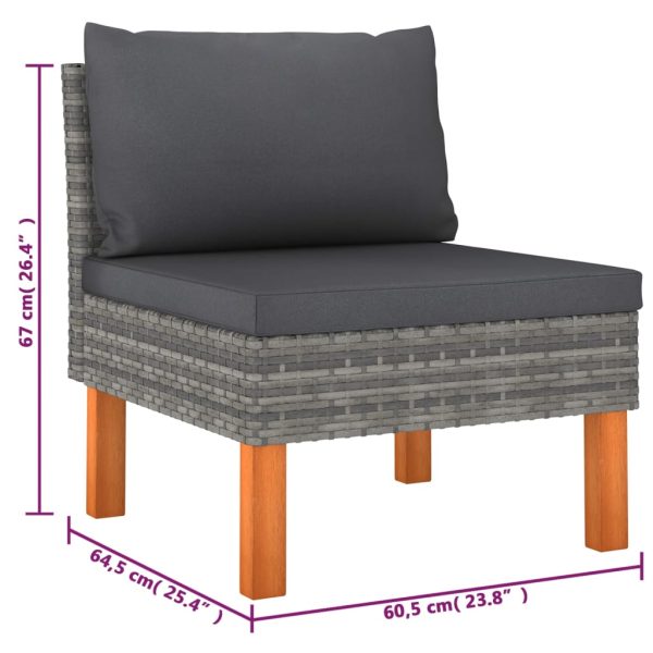 Loungeset Met Kussens Poly Rattan Grijs - Afbeelding 9