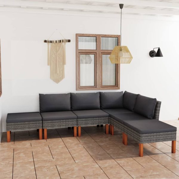 Loungeset Met Kussens Poly Rattan Grijs