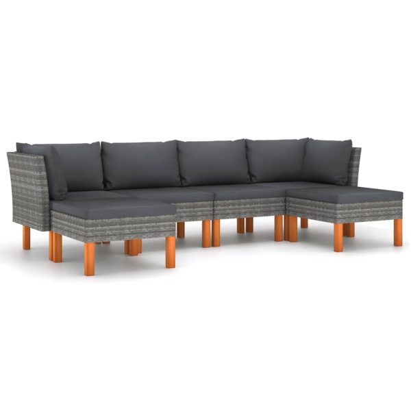 Loungeset Met Kussens Poly Rattan Grijs - Afbeelding 2