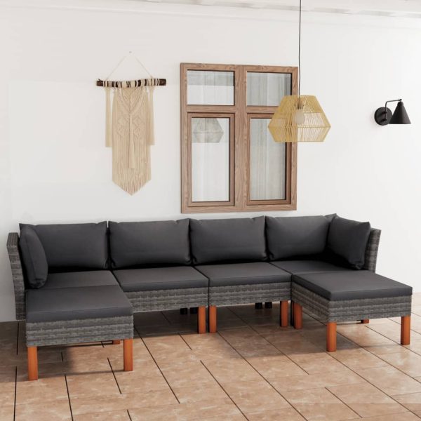 Loungeset Met Kussens Poly Rattan Grijs