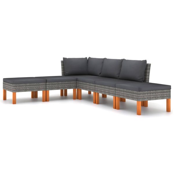 Loungeset Met Kussens Poly Rattan Grijs - Afbeelding 2