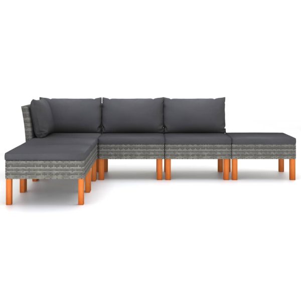 Loungeset Met Kussens Poly Rattan Grijs - Afbeelding 3