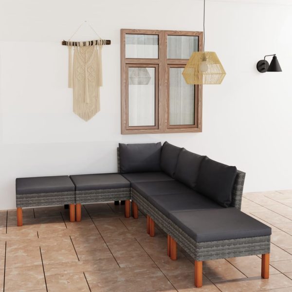 Loungeset Met Kussens Poly Rattan Grijs