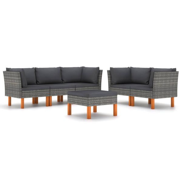 Loungeset Met Kussens Poly Rattan Grijs - Afbeelding 2