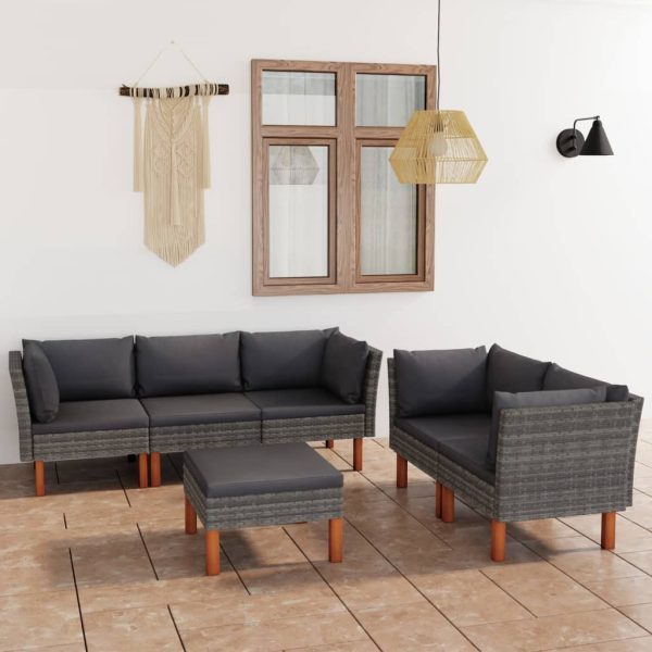 Loungeset Met Kussens Poly Rattan Grijs