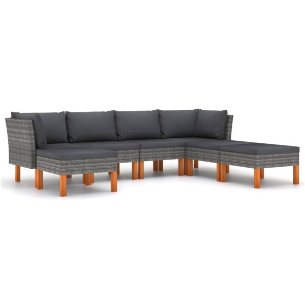 Loungeset Met Kussens Poly Rattan Grijs - Afbeelding 2