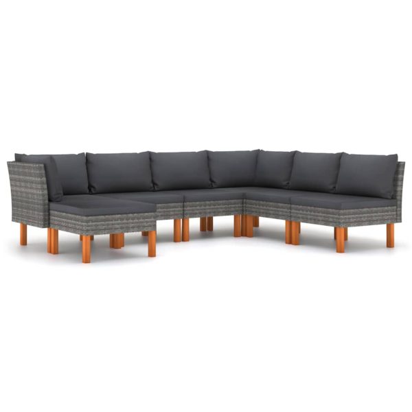 Loungeset Met Kussens Poly Rattan Grijs - Afbeelding 2