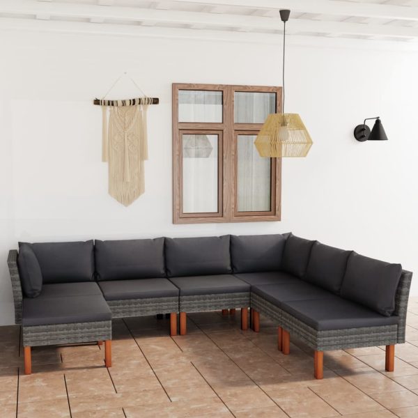 Loungeset Met Kussens Poly Rattan Grijs