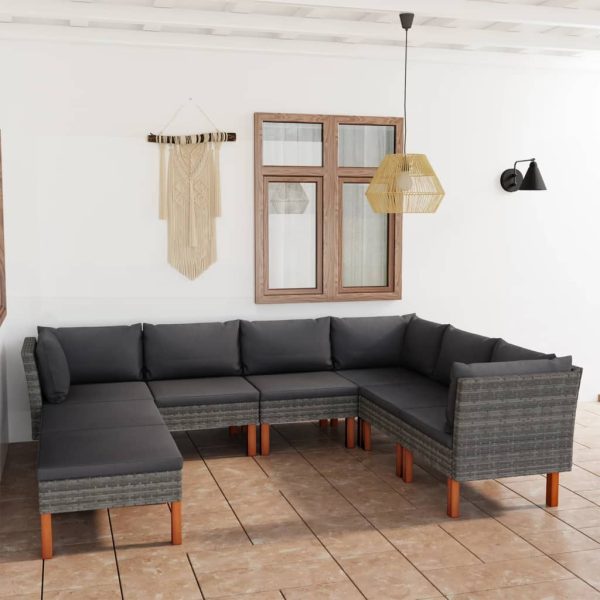 Loungeset Met Kussens Poly Rattan Grijs