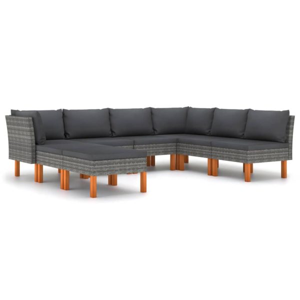 Loungeset Met Kussens Poly Rattan Grijs - Afbeelding 2