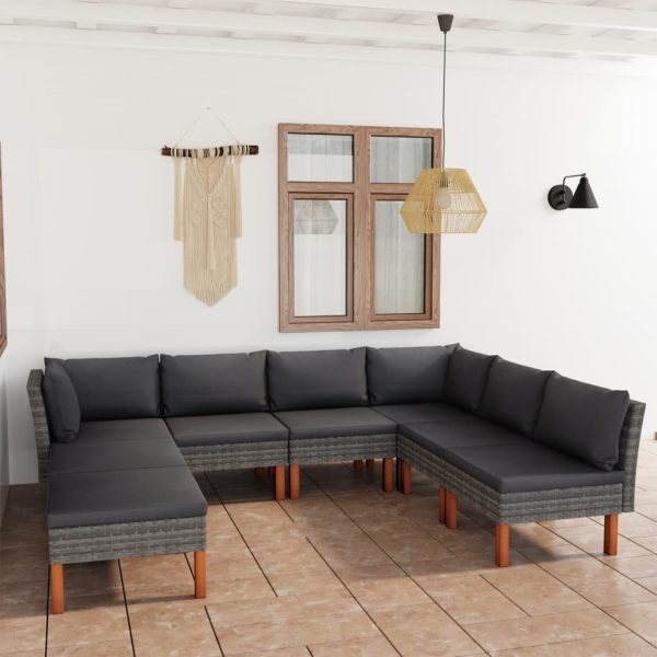 Loungeset Met Kussens Poly Rattan Grijs