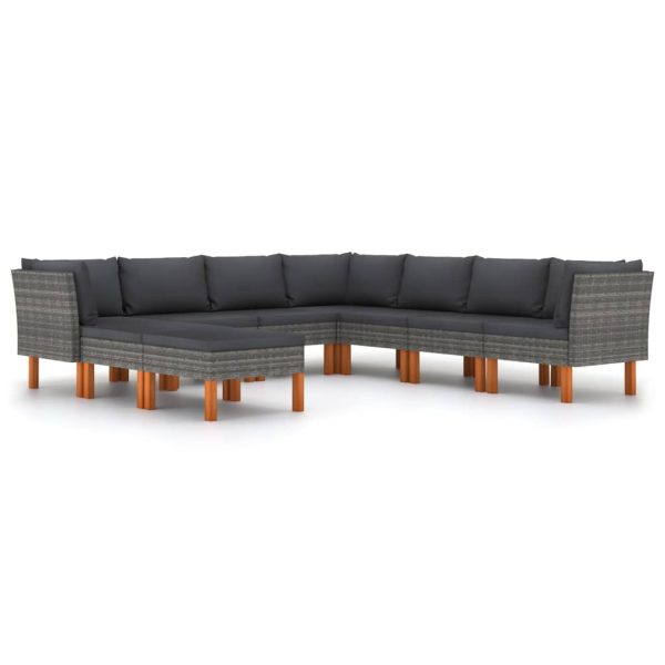 Loungeset Met Kussens Poly Rattan Grijs - Afbeelding 2