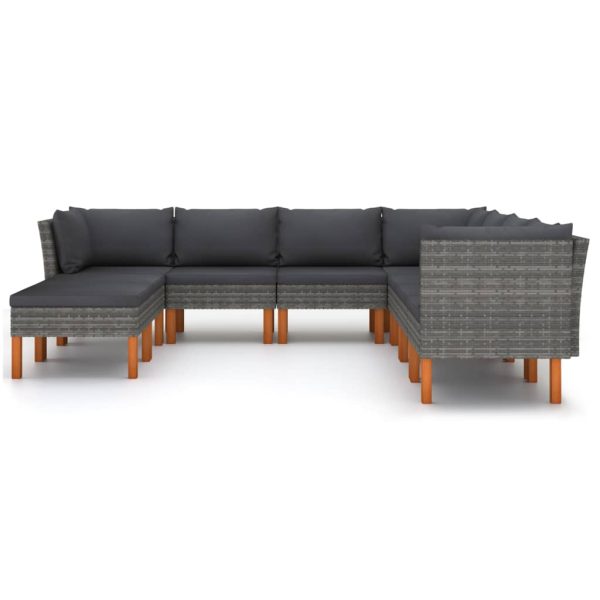 Loungeset Met Kussens Poly Rattan Grijs - Afbeelding 3