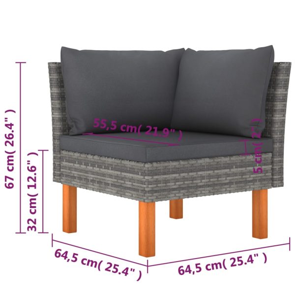 Loungeset Met Kussens Poly Rattan Grijs - Afbeelding 7