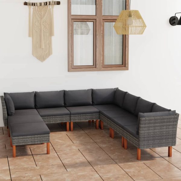 Loungeset Met Kussens Poly Rattan Grijs