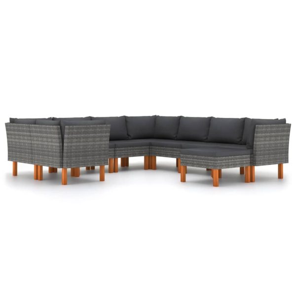 Loungeset Met Kussens Poly Rattan Grijs - Afbeelding 2