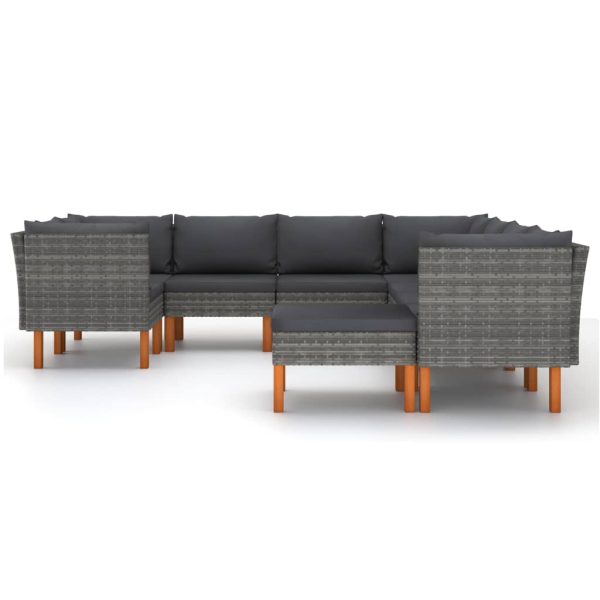 Loungeset Met Kussens Poly Rattan Grijs - Afbeelding 3