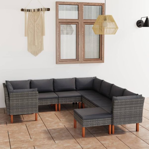 Loungeset Met Kussens Poly Rattan Grijs