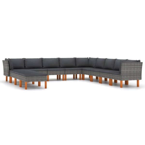 Loungeset Met Kussens Poly Rattan Grijs - Afbeelding 2