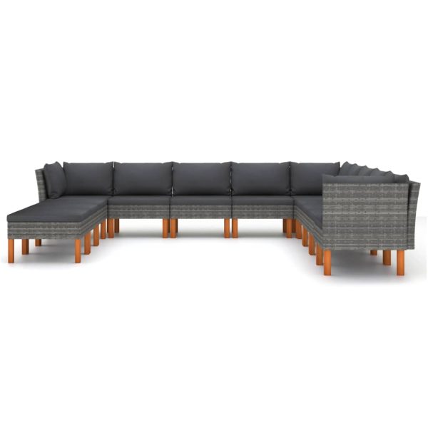 Loungeset Met Kussens Poly Rattan Grijs - Afbeelding 3