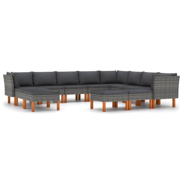 Loungeset Met Kussens Poly Rattan Grijs - Afbeelding 2